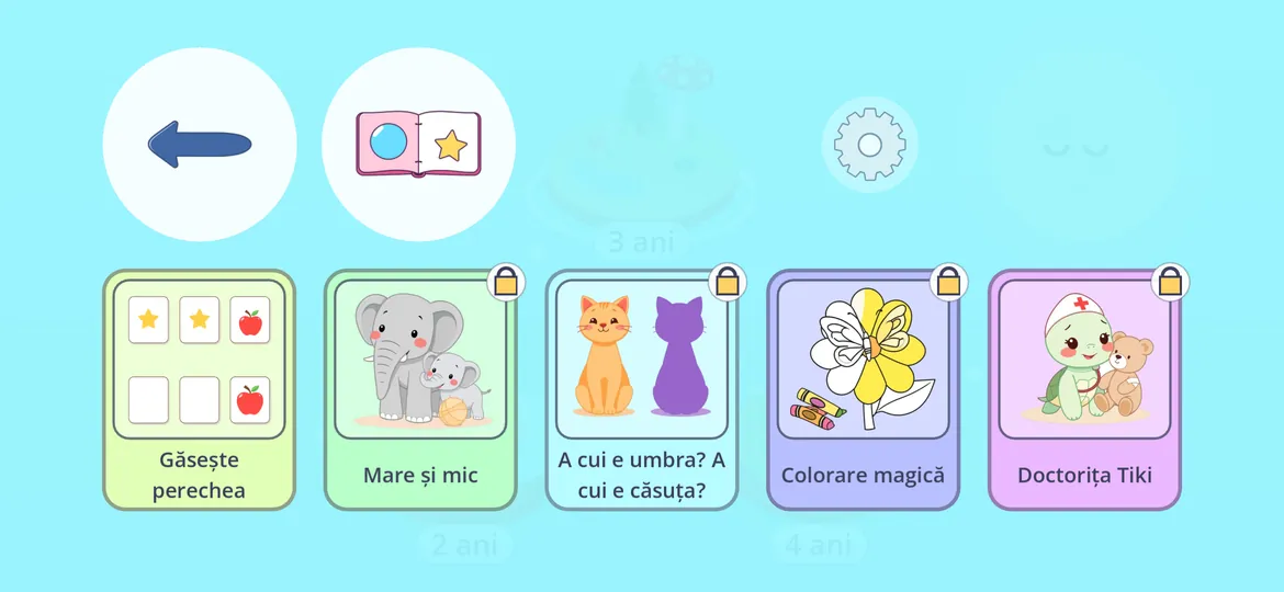 Insula de 3 ani: cardurile jocurilor; pe cele închise e un lăcăț