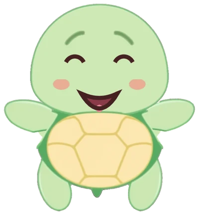 Tiki, a smiling green turtle